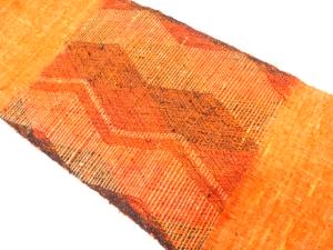 手織り真綿紬　幾何学模様織り出し　名古屋帯